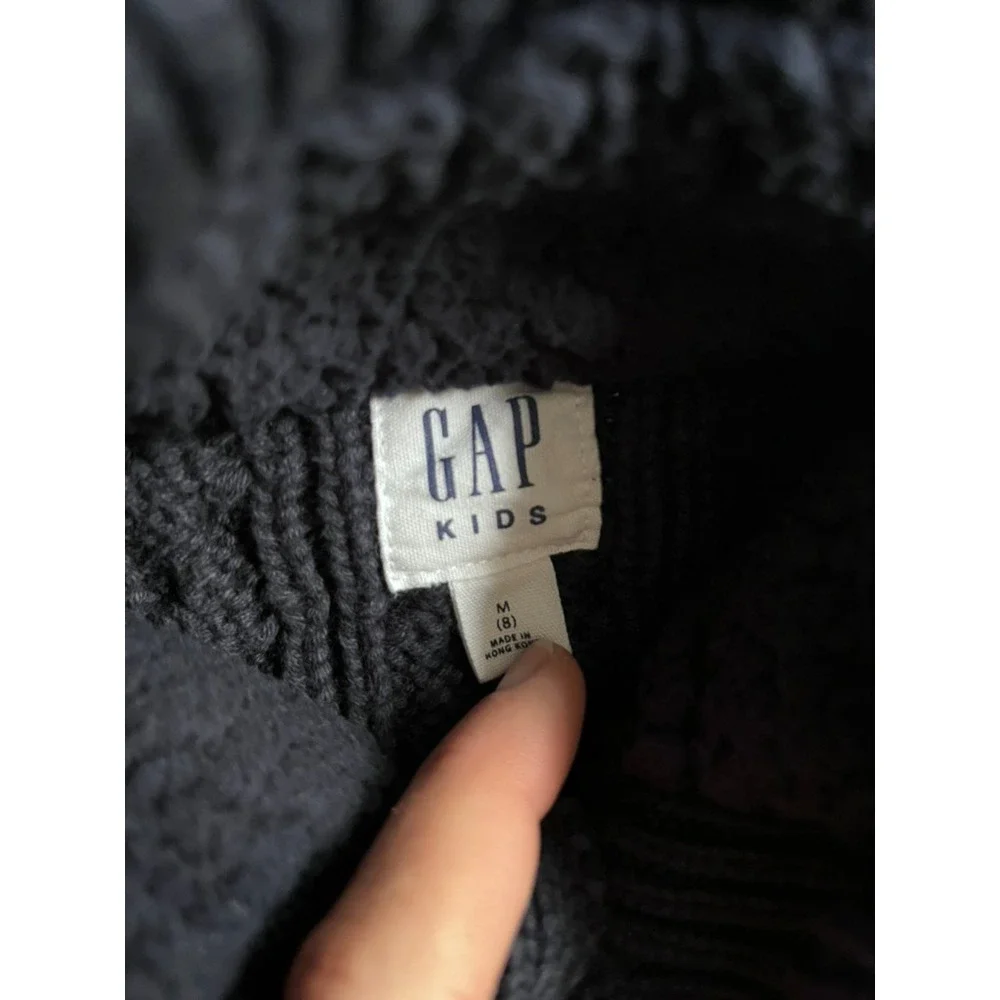 Gap Kids Cable Knit Button Mock Neck Sweater Galaxy Blue size medium 8